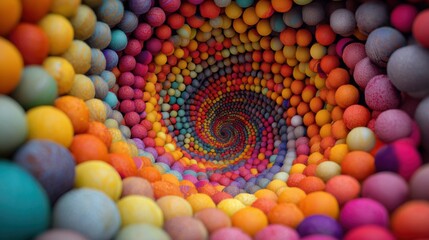 Colorful spheres in spiral formation