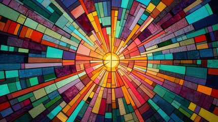 Colorful stained glass sunburst pattern abstract background