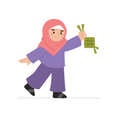 Muslim Girl Giving Eid Gift Character Illustration