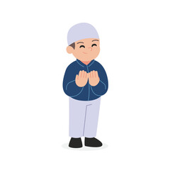 Muslim Boy Making Dua Prayer Character Illustration