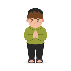 Muslim Boy Greeting with Salam Gesture Character Illustration