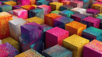 Vibrant colorful cubes arranged in abstract pattern
