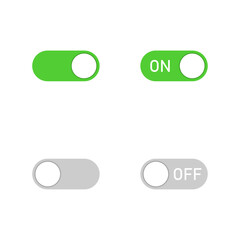 Green and grey toggle switch icons, On Off Button Set, User Interface Slider Controls, Mobile App Settings Element, Active and Inactive State Graphic