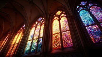 Vibrant stained glass windows cast colorful light
