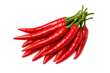 Red chili peppers bunch for cooking, fresh spicy ingredient, hot organic vegetables on transparent background