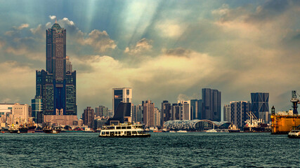 Fototapeta premium Vibrant Cityscape and Taiwan Kaohsiung Harbor with Towering Skyscraper For branding,calendar,postcard,screensaver,wallpaper,poster,banner,cover,website.High quality photo