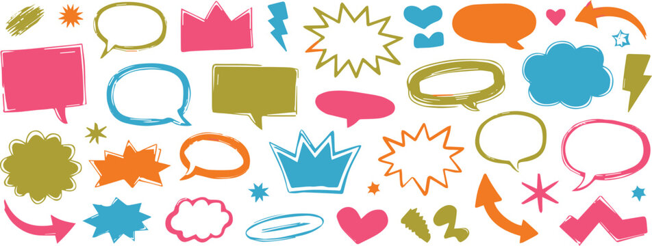 speech bubble hand drawn dialog callouts stickers and icons set