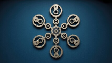 Abstract gear arrangement on blue