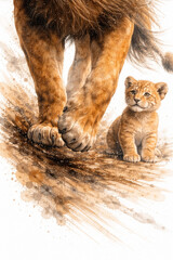 Tiger and Cub Watercolor Poster Print Showing Protection and Wildlife Bond