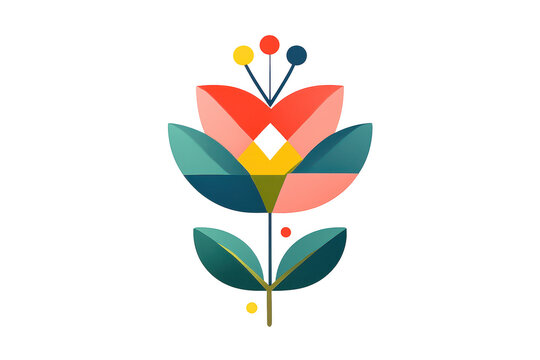 Geometric floral design on transparent background with bold colors.