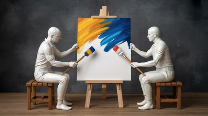 Artistic Expression with Sculptural Figures Painting