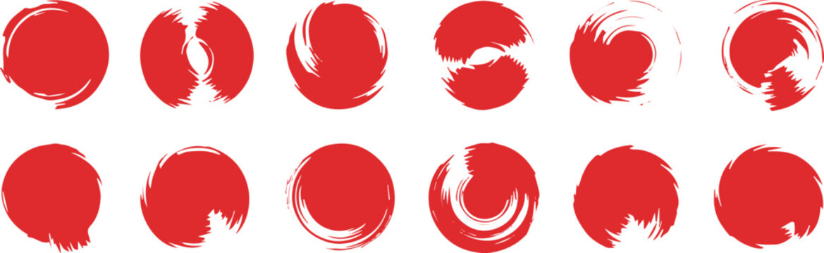 brushstroke emblem pack red logo abstract circle set