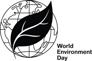 World Environment Day vector illustration, globe with leaf, eco symbol, nature awareness, green planet, environmental protection, sustainability, stock graphic