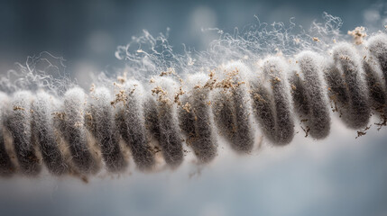 A close-up view of a dusty heating coil covered in fluff and debris
