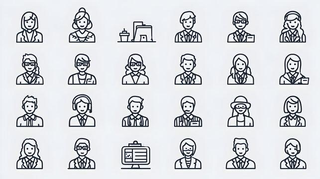 A diverse group of business professionals illustrated in a simple line style - Powered by Adobe
