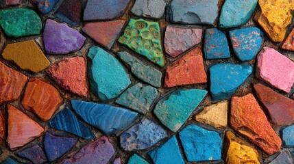 Colorful abstract mosaic of rough textured stones