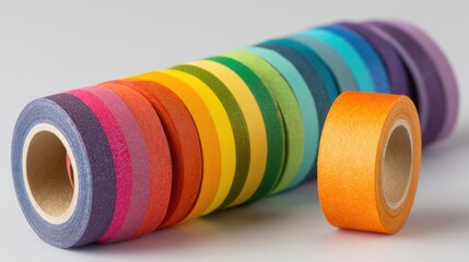Colorful adhesive tapes arranged in rainbow spectrum