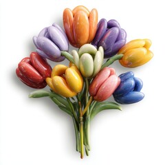 Colorful balloon tulips bouquet on white background