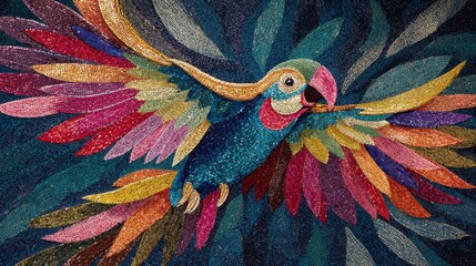 Colorful mosaic parrot bird flying with wings spread