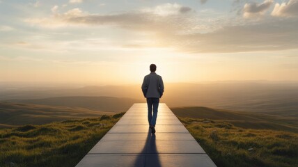Man walking towards the horizon
