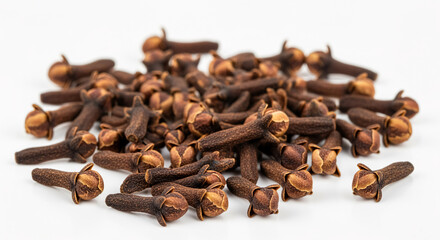 Obraz premium A pile of cloves on a white background for culinary or spice-related uses