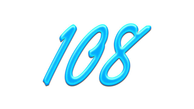 Glowing blue effect of number 108 on white background.