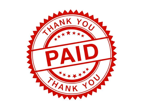 Red paid stamp isolated on transparent background for invoice and payment confirmation
