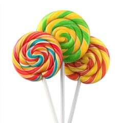 Colorful swirl lollipops on white background
