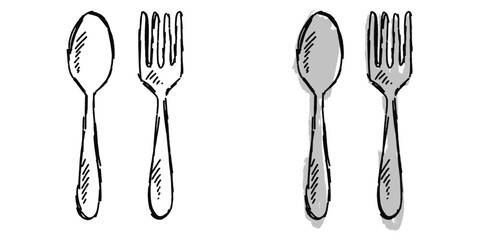 Grunge sketch handdrawn fork spoon vector for food trucks. Ideal for rustic dining, artistic menus, and edgy culinary branding.