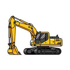 Yellow excavator machine on white background