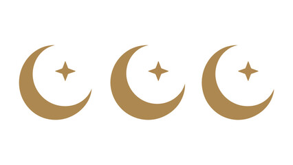Obraz premium Celestial Trio: Three golden crescents and stars align in a harmonious arrangement, evoking a sense of wonder and serenity. 