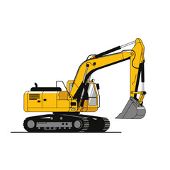Yellow Excavator Construction Vehicle Vector Art