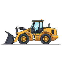 Fototapeta premium Yellow Wheel Loader Construction Vehicle Side View Illustration
