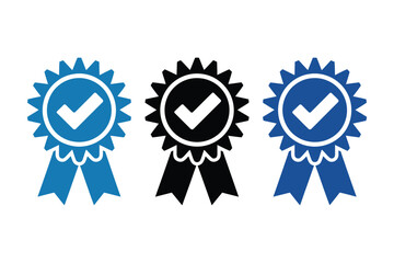 Assortment of three award ribbons featuring bold checkmarks symbolizes quality.