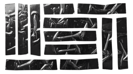 Abstract Black Adhesive Tape Pieces Isolated on White Background