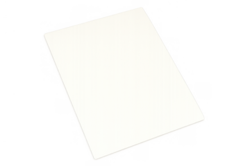 Blank white paper sheet with shadows on transparent background, angled empty rectangle for text and design mockup