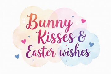 Fototapeta premium Bunny Kisses and Easter Wishes - Funny Lettering for Easter with watercolor background