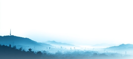 Naklejka premium Foggy morning mountain landscape view. Generative AI technology.