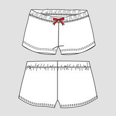 Women's Elastic Waist Sleep Shorts Technical Flat Sketch