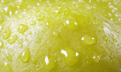 Close up of a green grape with water droplets for food and beverage imagery