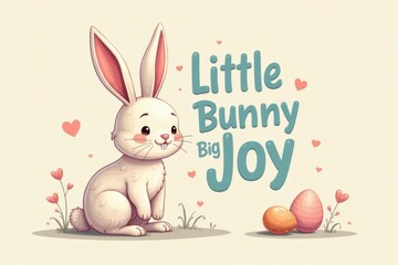 Fototapeta premium Little Bunny Big Joy - Funny Lettering for Easter with watercolor background