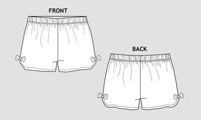 Flat Sketch of Women's Pajama Shorts with Bow Details