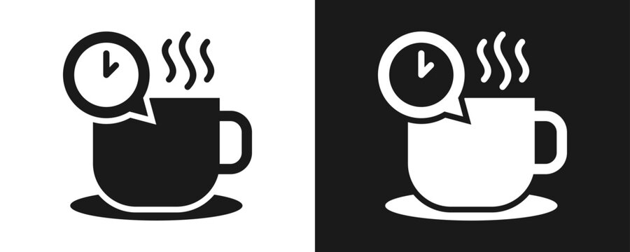 Coffee Break Icon Set Glyph In White And Black Background