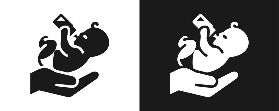 Childcare Support Icon Set Glyph In White And Black Background
