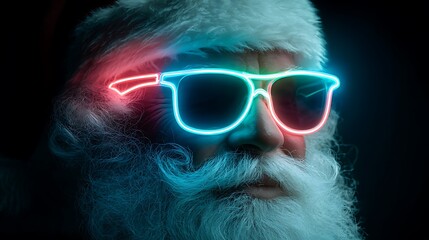 Santa Claus Wearing Neon Light Sunglasses with Red and Blue Glow stock 97bf Photo
