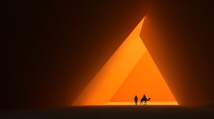 Silhouetted Figures on Camel Entering Glowing Pyramid Entrance rider Photo