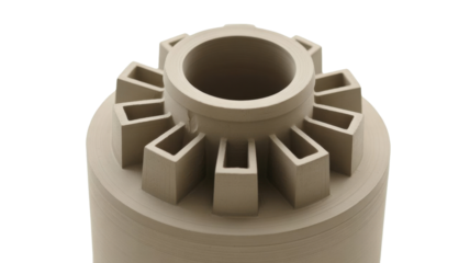 Complex beige 3D printed cylindrical gear part