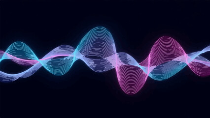 Fototapeta premium Abstract neon blue and pink glowing wave patterns resembling sound or energy against a dark background