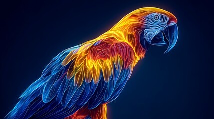 Stylized Neon Parrot with Glowing Orange and Blue Outline bird avian Photo