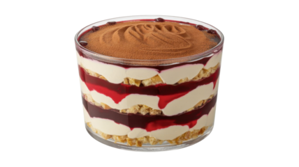 Delicious trifle dessert in a glass cup